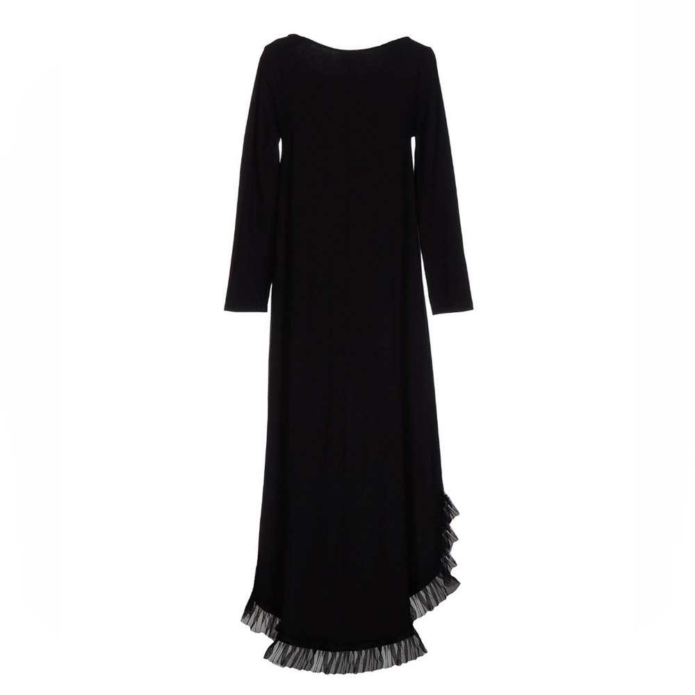 IElegant Black Cotton Long Sleeve Dress Assymeyric